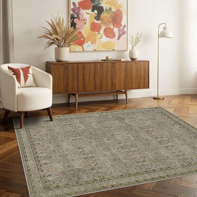 Rugxara 3x5 Rug for Entryway Bedroom, 3x5 Washable Area Rug, Vintage Retro Boho Throw Rug, Non Slip & Low Pile Small Carpet for Indoor Kitchen, Bedside, Living Room, Bathroom and Dining