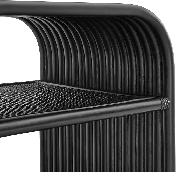 Modway Eve Curved Natural Rattan Side Table in Black – Round Accent End Table for Living Rooms, Bedrooms, or Covered Patios