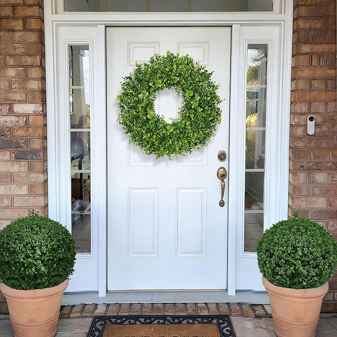 26 Inch Large Greenery Eucalyptus Boxwood Wreaths Artificial Easter Summer Spring Wreaths for Front Door Outdoor All Season Spring Decorations for Home Porch Room Window Wall Farmhouse Decor(Green)