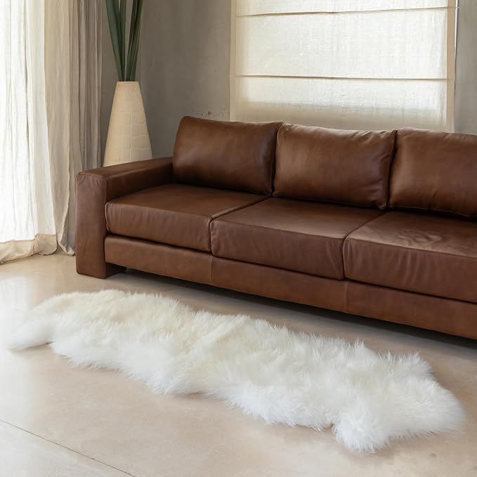 Premium Duo 100% Genuine Sheepskin Area Rug 2x6 ft – Natural Ivory White Soft & Fluffy Lambskin Rug Sheepskin Throw for Bedroom or Living Room – Made in Argentina