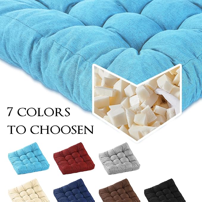 Meditation Floor Cushions Set of 2, Thickened Floor Pillow for Adults, Large Square Pillows Seat Cushion for Tatami Living Room Yoga, Memory Sponge Block Added, 22x22 Inch, Light Blue