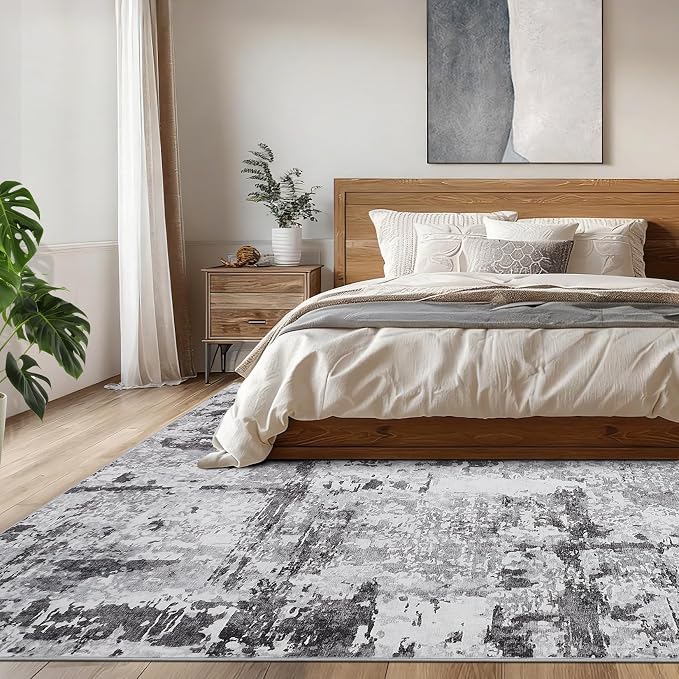GarveeHome 5x7 Abstract Area Rug for Living Room Bedroom, Modern Washable Rugs Soft Low Pile Non Slip Accent Floor Mat Dark Grey Throw Rug Indoor Carpet Dining Room Playroom