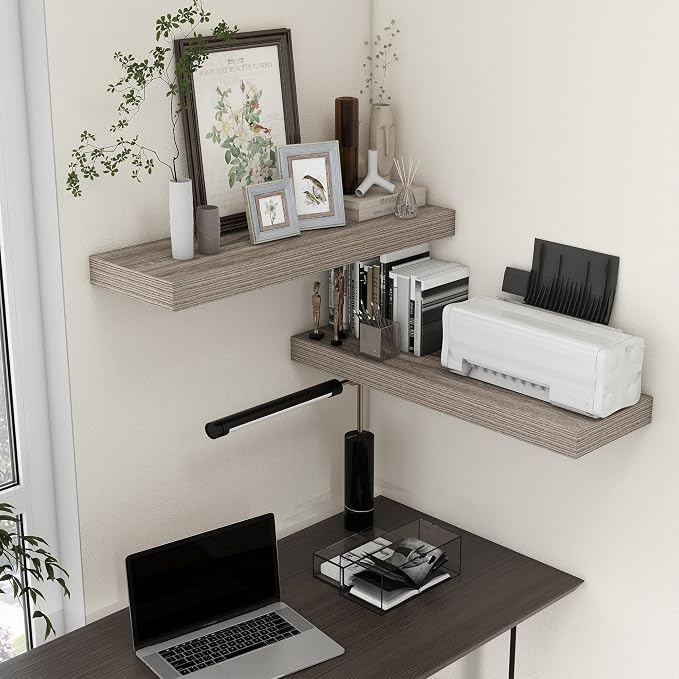 FLYJOE Deep Floating Shelves, 36 Inch Grey Shelves Set of 2 | 12 Inch Deep Shelves for Wall, 36'' x 12'' Rustic Grey Wood Shelves for Bathroom Living Room Laundry Room Kitchen