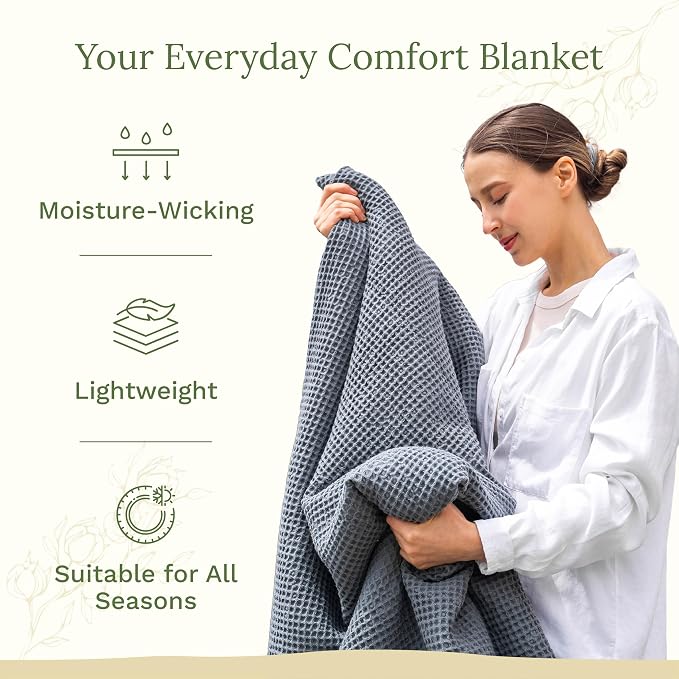 King Size Waffle Blanket - 100% Organic Cotton, GOTS Certified, Premium, Lightweight, Breathable & All Natural Organic Cotton King Size Blanket - 108”x92” (Gray - King)