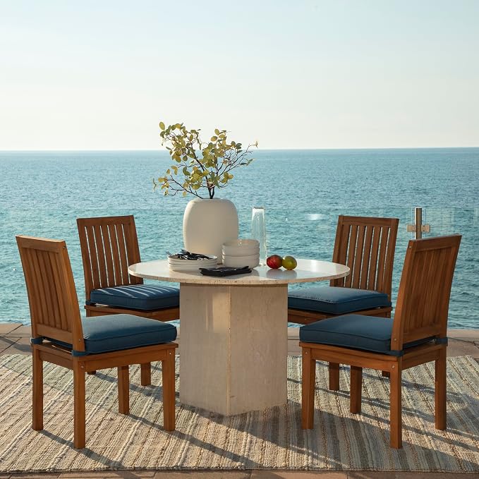 Arden 19 x 19 Luxury Foam Outdoor Double Welted Dining Seat Cushion, Made with PROFOAM, Performance Fabric, Rain-Proof, Fade Resistant, Classic Navy Woven Solid