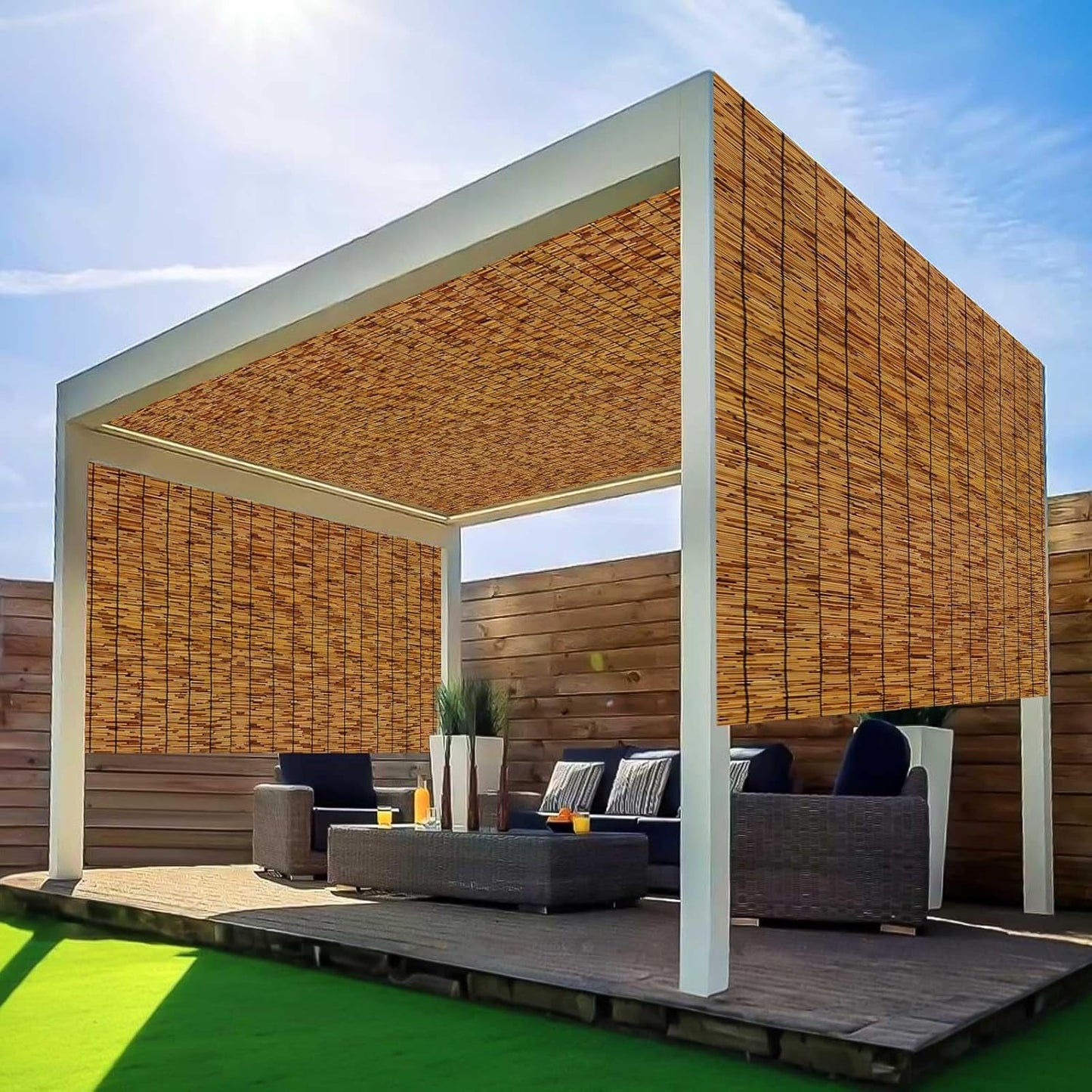 Bamboo Fence,Reed Fencing 4Feet High Bamboo Privacy Screen Outdoor for Patio, Reed Screen for Privacy Garden Backyard Balcony Natural Reed Fencing,4x16FT