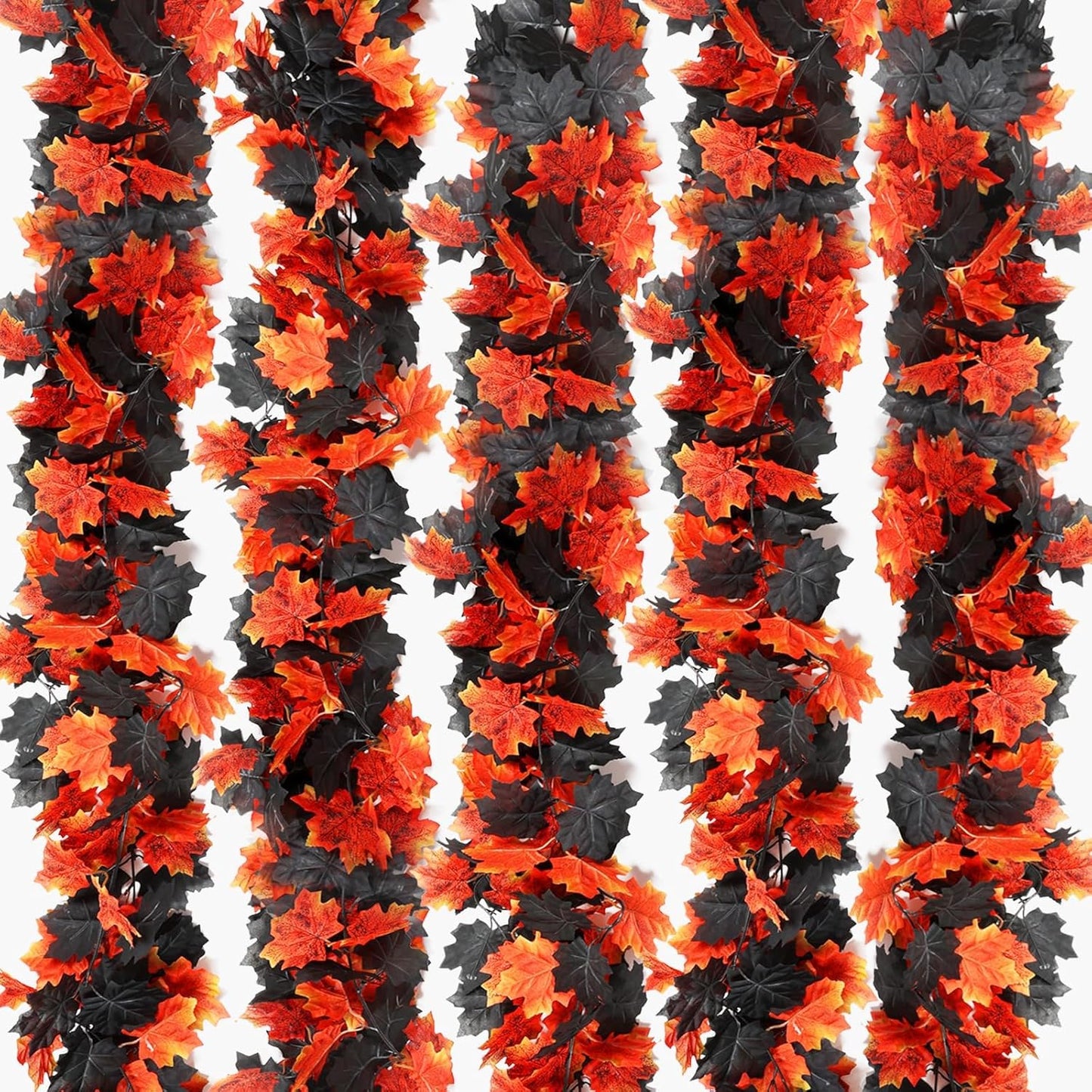 Joyhalo 5 Pack Fall Garland, Halloween Leaves Garland, Black Outdoor Leaf Vine for Mantle, Door Frame,Fireplace and Thanksgiving Decor