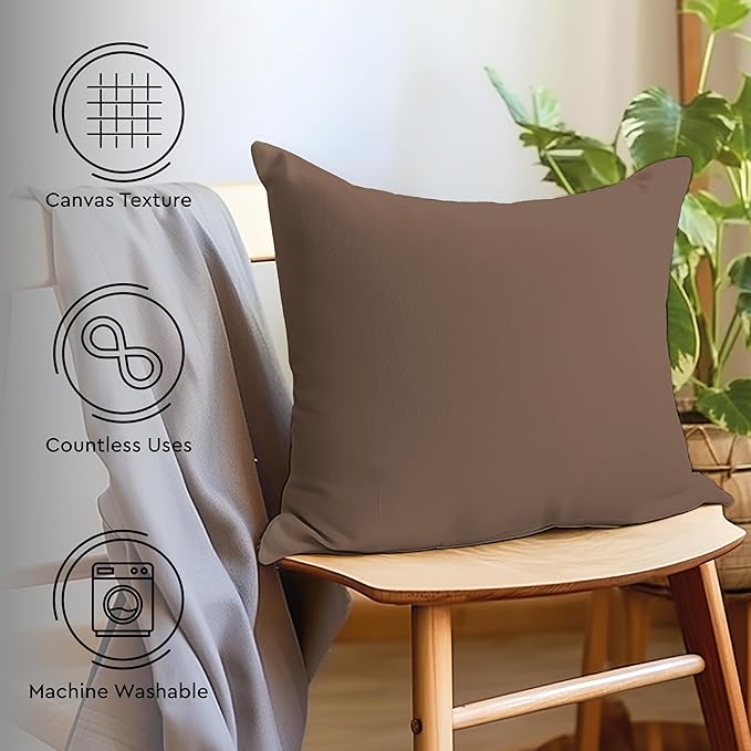 Encasa XO Throw Pillow Covers 16x16 in Set of 2 Beige | No Inserts | Cotton Pillow Covers for Living Room, Bed, Sofa, Couch | Decorative Cushion Covers with Improved Zipper