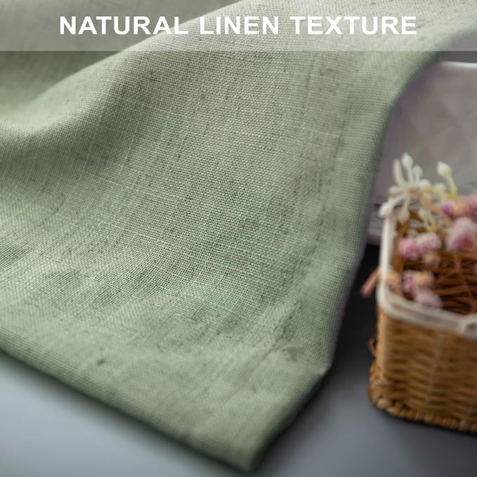 Light Sage Curtains 63 Inch Length for Boys Bedroom 2 Panel Back Tab Pocket Semi Sheer Light Filtering Cotton Textured Soft Sage Green Linen Curtain for Kitchen Living Room Kids Dining Farmhouse 52x63