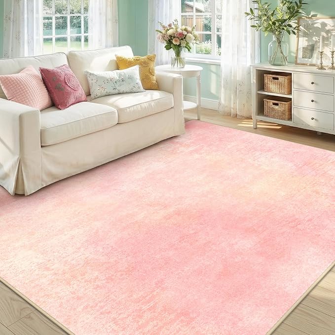 RELEANY Washable Area Rugs 6'x9' Non-Slip Modern Abstract Soft for Living Room Entryway Bedroom Nursery, Print Pattern, Light Pink