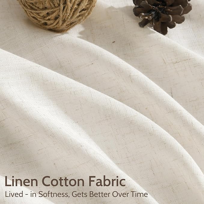 Nanspring Modern Linen Curtains 63 Inch Length for Living Room Light Filtering Semi Sheer Curtain Back Tab Neutral Luxury Modern Farmhouse Decor Linen Blend Drapes for Bedroom 52x63, 2 Panels