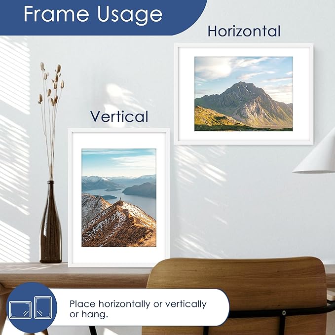 PEALSN 10x14 Picture Frame Set of 6, Display Pictures 8.5x11 with Mat or 10x14 without Mat for Wall Mounting or Table Top Display, Photo Frames Collage for Wall Decor, White.