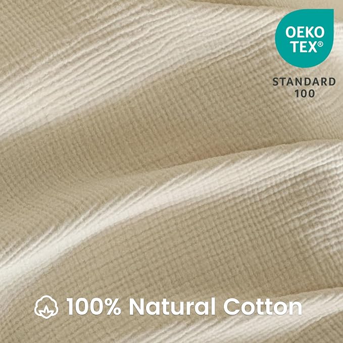 FALUCA Cotton Muslin Cooling Reversible Blanket King Size for Bed, Couch, Four Layers Blanket, Soft Lightweight Cozy Breathable Farmhouse Decoration for Summer, Beige