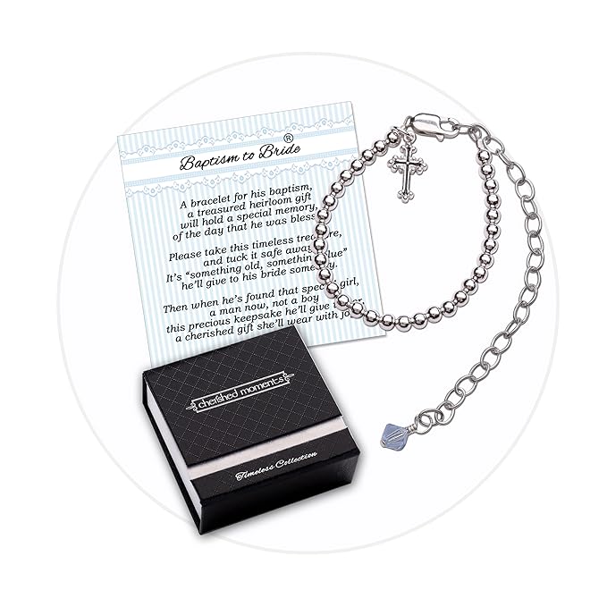 Cherished Moments Baptism to Bride Cross Bracelet for Boys in 925 Sterling Silver