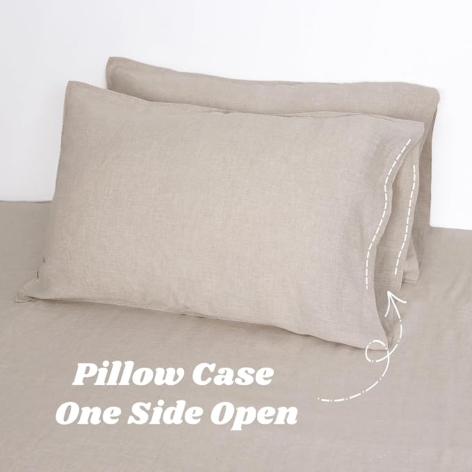 Linen Pillow Cases 100% French Natural Linen Pillowcase Set of 2-Stone Washed Moisture-Absorbing Linen Pillow Shams Queen(Standard) Size(20''x30''),Natural Linen