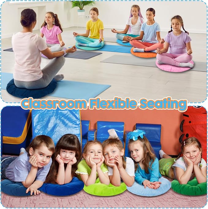 Fumete 24 Pcs 16 Inch Floor Cushions Pillow for Kids Bulk Classroom Round Flexible Seating Floor Cushions for Students Home Daycare School Reading Corner Yoga Meditation Picnic (Pastel Rainbow)