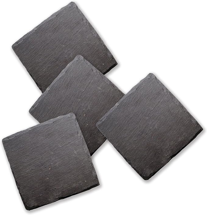 Twine Square Slate Coasters, Modern Square Coasters, Slate with Velvet Backing, Protect Tables and Surfaces, Black, Set of 4