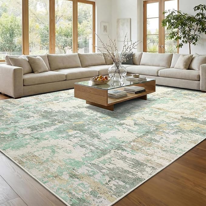 GarveeHome 10x14 Abstract Area Rug, Washable Soft Low Pile Non Slip Accent Rug for Living Room, Bedroom, Dining Room, Modern Neutral Indoor Carpet