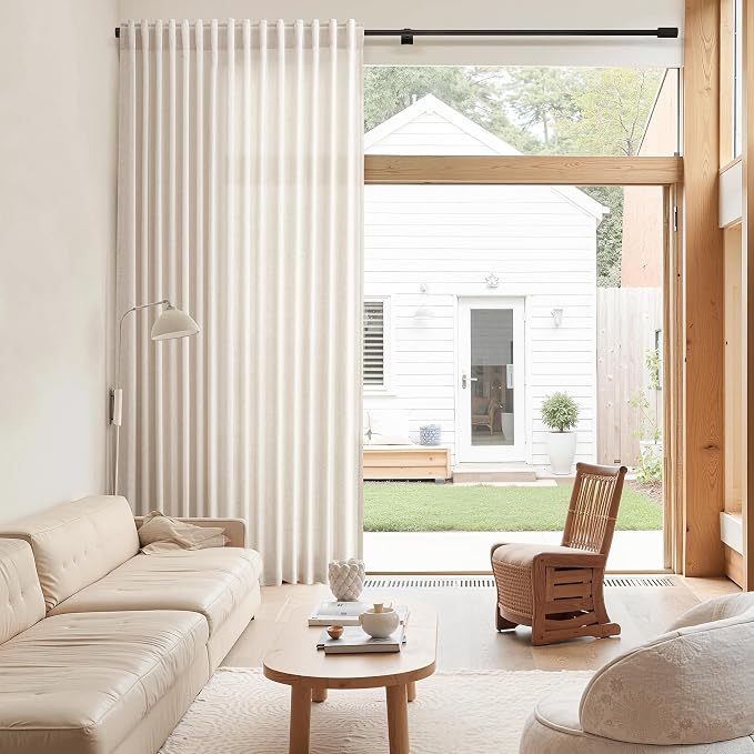 Nanspring Extra Long Linen Curtains 108 Inch Length for Living Room 2 Panels Set Floor to Ceiling Back Tab Neutral Privacy Drapes Semi Sheer Light Filtering for Bedroom Boho Beige W50 x L108