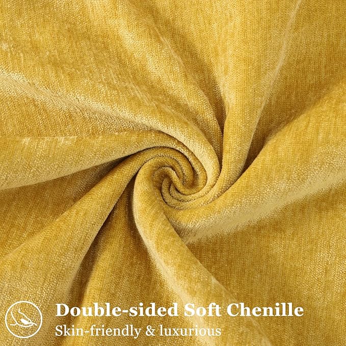 decorUhome Summer Couch Euro Sham Throw Pillow Covers 22x22 Set of 2, Decorative Soft Velvet Modern Cozy Chenille Pillow Cases with Elegant Design for Sofa Bed Living Room Home Decor, Mineral Yellow