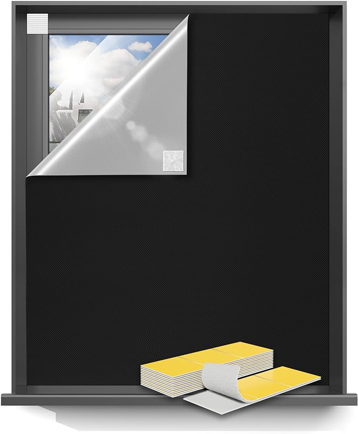 Sumobaby Blackout Curtains for Bedroom Portable 126”x59”Black Out Window Cover with Heat-Resistant Hook&Loop Tape,100%Blackout Shades,NoDrill Blinds for Windows DIY Cut Fit for Nursery&Dorm Room,Black