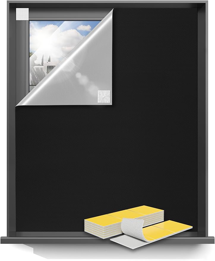 Sumobaby Blackout Curtains for Bedroom 118"x70"Portable Black Out Window Cover with Heat-Resistant Hook&Loop Tape,100%Blackout Shades No Drill Blinds for Windows DIY Cut Fit for Nursery,TV Room(Black)