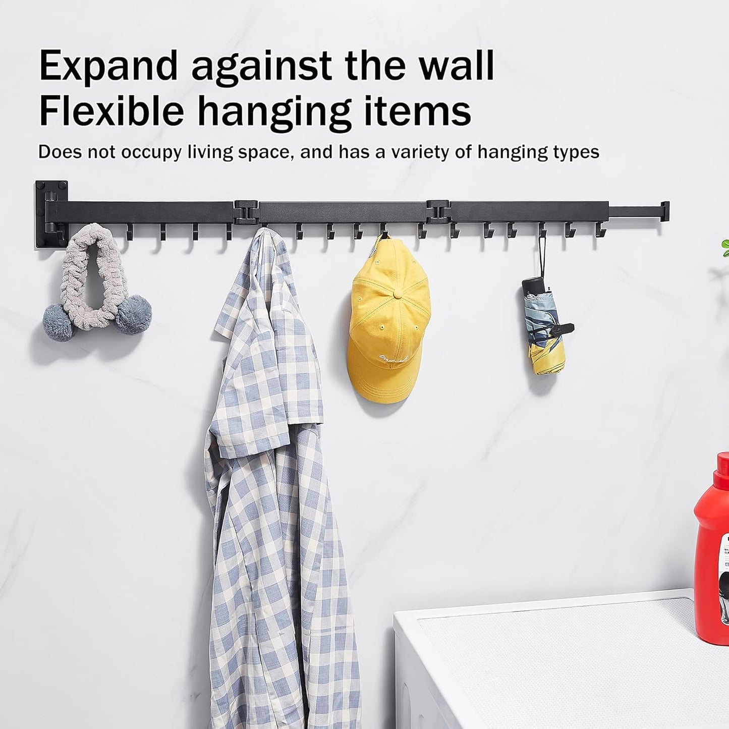 Clothes Drying Rack,Drying Rack Clothing,Luandry Drying Rack,Clothes Hanger Rack,Wall Mounted Luandry Rack,Folding Retractable,Frosted Stone Black Classic,ms-01