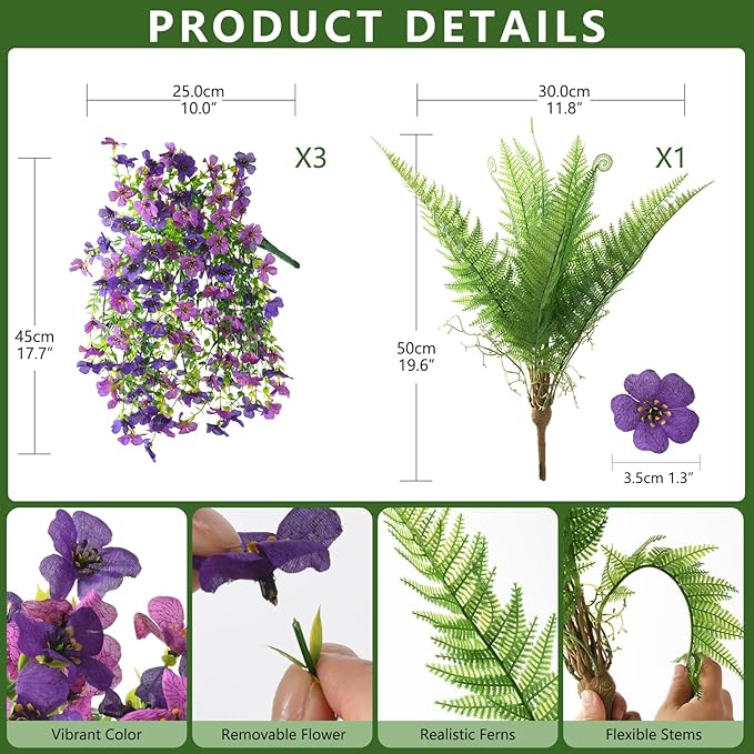 ZFProcess Artificial Fake Hanging Flowers for Outdoors, Silk Daisy with Articial Boston Ferns Plants Set, Realistic Spring Fake Outdoor Flowers UV Resistant Porch Patio Yard Decor