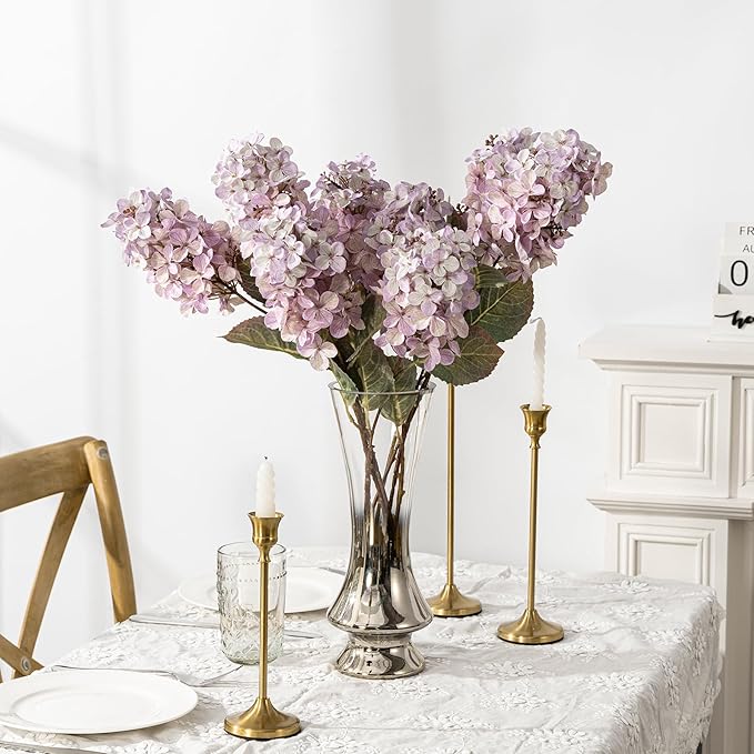 Ttranewsoo Fake Hydrangea Silk Flowers with Stems,Faux Hydrangea Artificial Flowers Purple for Home Wedding,Dried Hydrangea Artificial Flowers Bouquet Vase Decor 24"（Light Purple ） 8pcs No Vase
