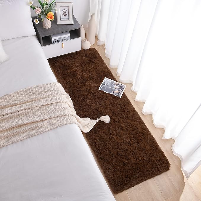 Chicrug Soft Runner Rug for Bedroom Living Room Plush Fluffy Rug 2x8 Feet, Shag Furry Runner Carpet Non Shedding for Nursery Children Kids Girls Room Home Decorative, Coffee
