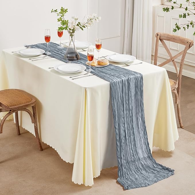 6 Pack Dusty Blue Cheesecloth Table Runner 10FT Long Easter Spring Boho Gauze Table Runner Rustic Sheer Runner for Spring Wedding Bridal Baby Shower Birthday Party Table Decor Home Easter Decorations