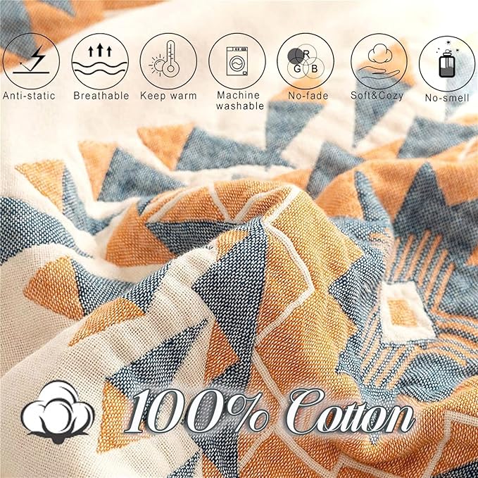 MSGKV Summer Blankets Cotton Throw Blanket 60"x 80" Muslin Blanket for Couch Bed Chair, Soft Bed Cotton Quilted Boho Quilts Blankets Gifts for Women