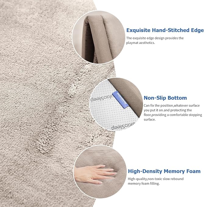 Baby Play Mat for Floor,1.3" Thick Memory foam Tummy Time Mat,Water Repellent Soft Coral Velvet Nursery Rug,Extra Large Non Slip for Crawling,Toddlers,Infants,kids,Tatami Style for Living Room(Beige)