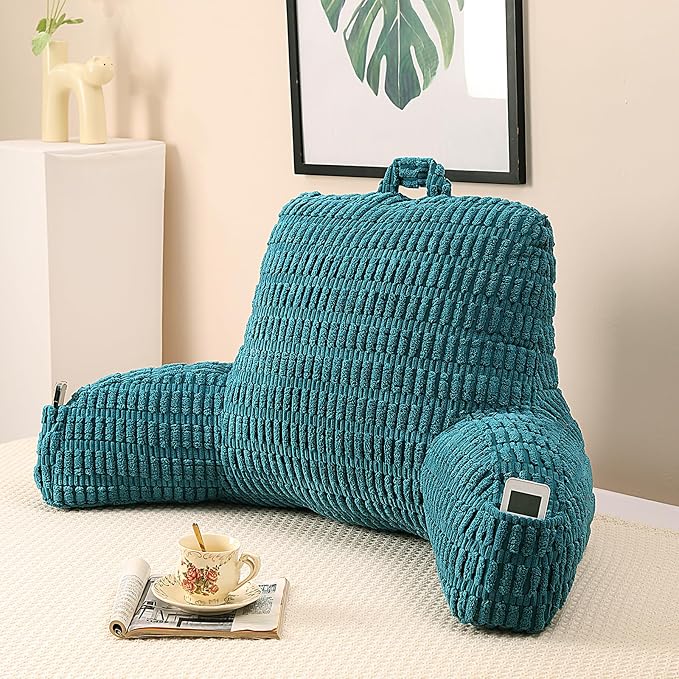 Reading Pillow for Sitting in Bed with Arm,Olive Corduroy,M | Sitting Pillow for Teens Back Support,17" Backrest Pillow Supports Reading,Gaming & Relaxing in Bed,Couch,or Floor