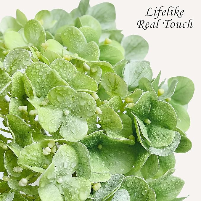 JINWOE Light Green Artificial Hydrangeas, 4Pcs 20" Real Touch Silk Flowers,Lifelike Hydrangeas Stems Faux Flowers for Bouquet Table Centerpieces Indoor Spring Outdoor Home