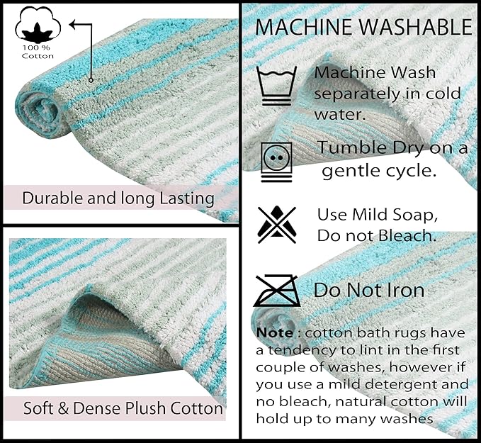 Home Weavers 100% Cotton Gradiation Collection Bathroom Décor, Washable Rug, Bathroom Mat, Kitchen Mat, Bathroom Rug Set, Bath Mat Set, Bath Floor Mat Non Slip, 5 Piece Set with Contour, Turquoise