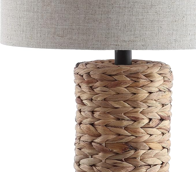 JONATHAN Y 25" Natural Coastal Water Hyacinth Table Lamp Set of 2, Bedside Lamp with Light Grey Linen Shade, Boho Farmhouse Decor for Living Room Nightstand, LED Bulbs JYL6502A-SET2
