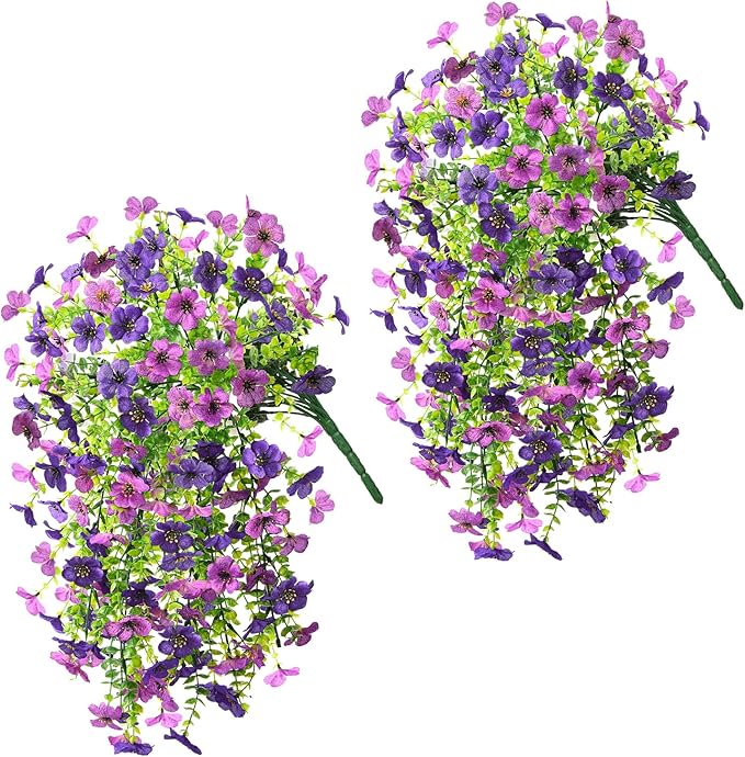 ZFProcess Artificial Hanging Flowers for Outdoors Spring Decoration, 2PCS Silk Fake Daisy Realistic Outdoor Flowers UV Resistant Porch Patio Window Yard Decor(Dark Orchid)
