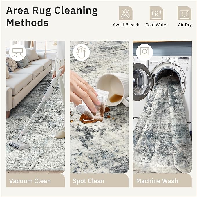 Soalmost 6x9 Abstract Area Rugs for Living Room 6 x 9 Washable Non Slip Low Pile Gray Rugs for Bedroom Dining Room Foldable Thin Gray Blue