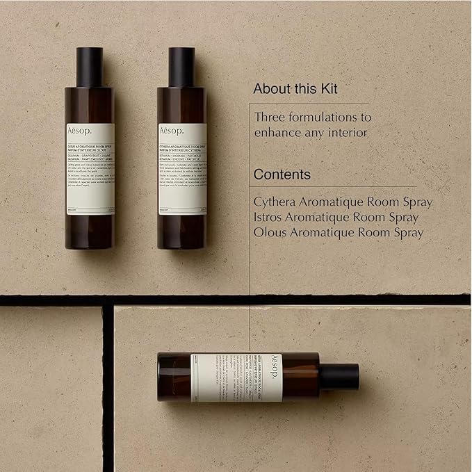 Aesop Room Spray Set - Olous, Cythera & Istros | Luxury Aromatic Home Fragrance | Fresh, Woody & Floral Scents | Long-Lasting Room & Linen Spray | 3.4oz each (3PK)