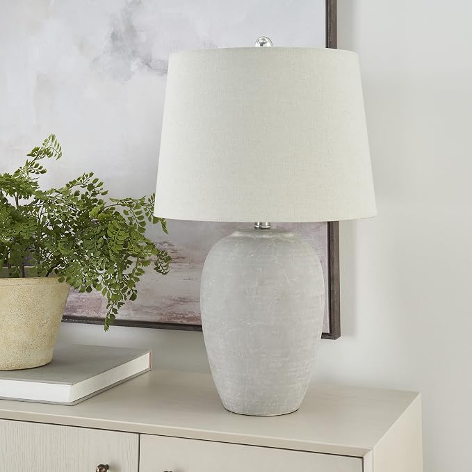 Nourison Home 23" Vintage Gray Ceramic Table Lamp with Light Gray Linen Shade, Traditional Bedside Accent Lamp, Nightstand Lamp for Bedroom, Living Room