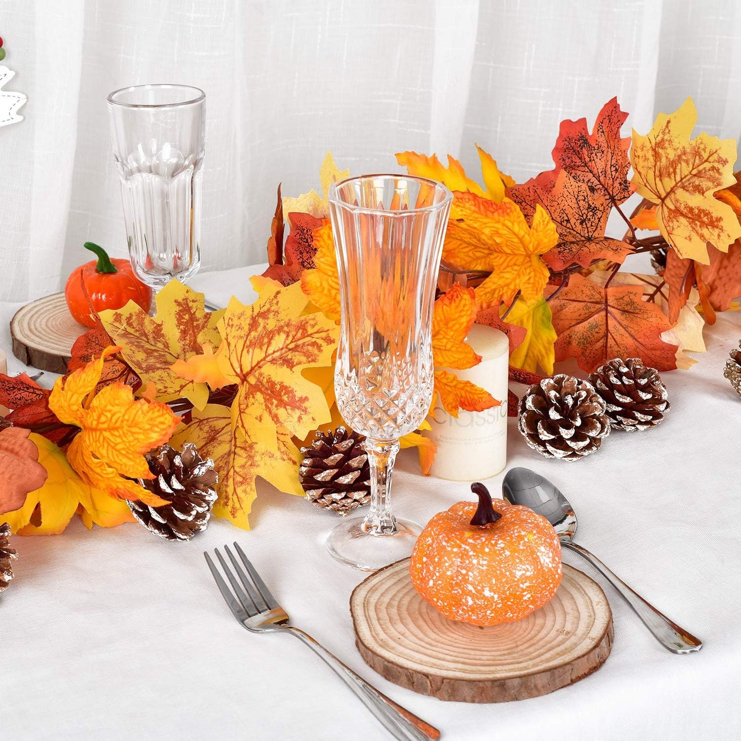 Fall Maple Leaf, 2 Pack 5.9Ft/Piece Hanging Vine Garland Artificial Autumn Foliage Thanksgiving Decor for Home Wedding Fireplace Party Christmas