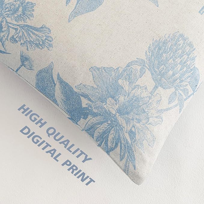 Foindtower Set of 2 Linen Floral Vintage Throw Pillow Covers Neutral Accent Decorative Cozy Cushion Covers Farmhouse Boho Home Decor for Sofa Chair Couch Bedroom Living Room,18×18 Inch,Sky Blue