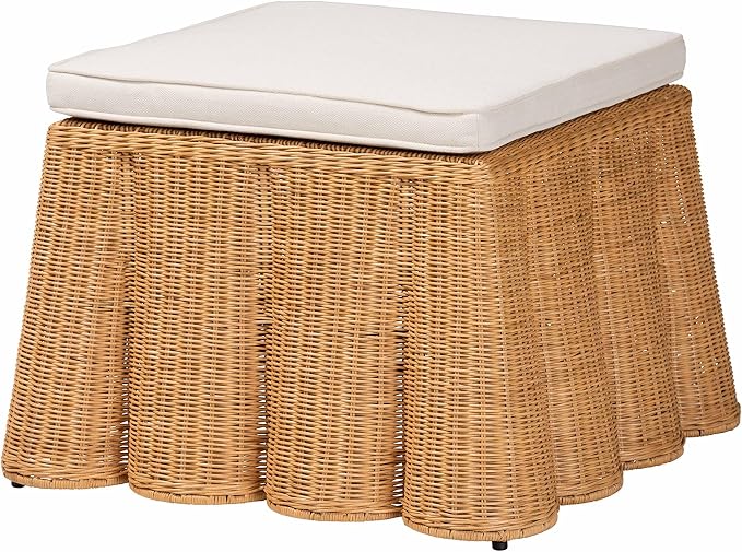 Bali & pari Palm Bohemian Honey Scallop Rattan Ottoman