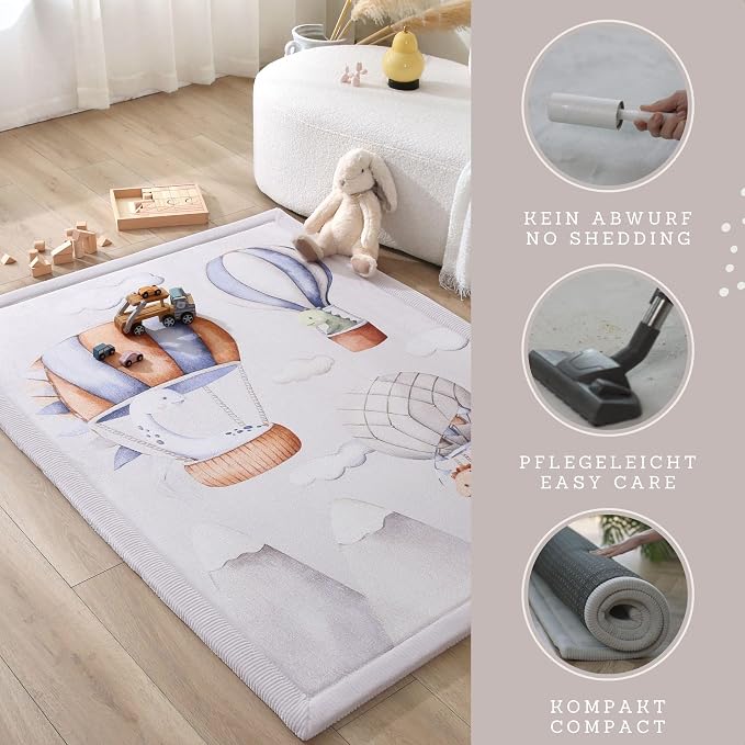 Hakuna Matte CloudSoft Baby Play Mat for Floor 47 x 67 Dinosaur Balloons | Coral Velvet high-density foam Rug for Crawling Cozy Play , Water-Resistant, Easy-Care Tummy Time Playmat for Playpen