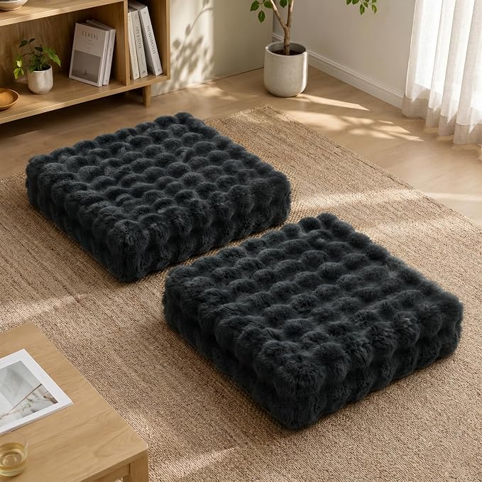 JKMAX 2 Pcs High Density Foam Floor Pillow - Upgraded Large Pillows Seating for Adults - Outdoor Floor Cushion with Soft Tufted Cover - Yoga Pillows for Sitting On Floor - 22 Inch Black