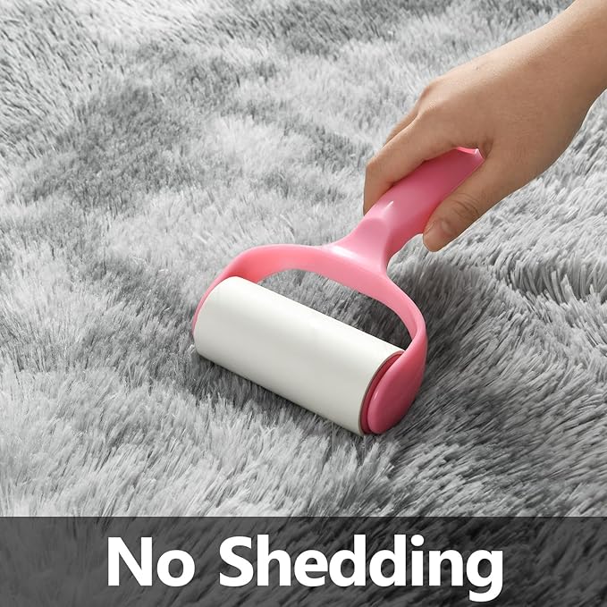 Deerhoo Large Shag Area Rugs 8 x 10, Tie-Dyed Plush Fuzzy Rugs for Living Room, Ultra Soft Fluffy Furry Rug for Bedroom, Indoor Carpet Nursery Rugs for Kids Room Home Decor, Light Grey