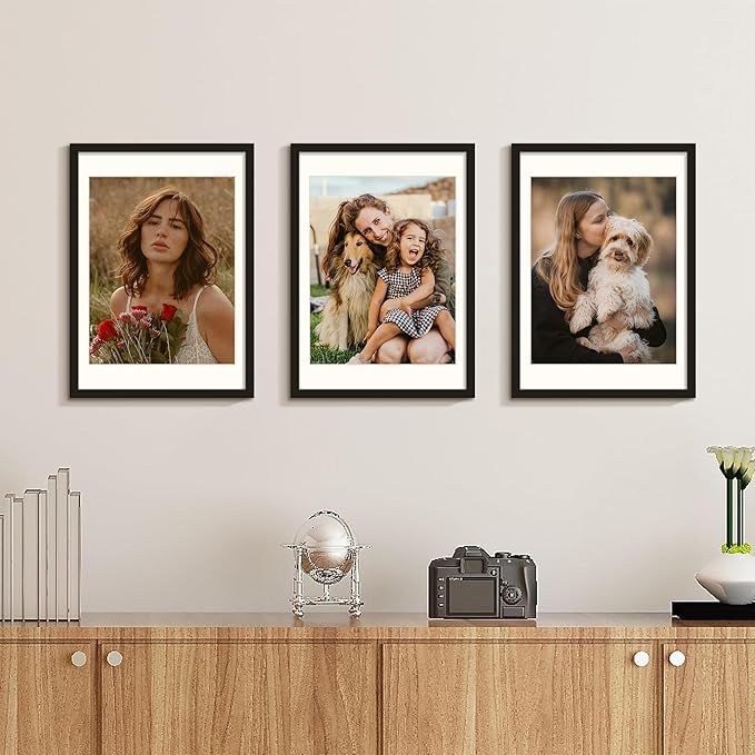 Picrit 12x17 Picture Frame Set of 12, Display 11 x 14 with Mat or 12 x 17 without Mat, Photo Frames for Wall Mounting Display, Black