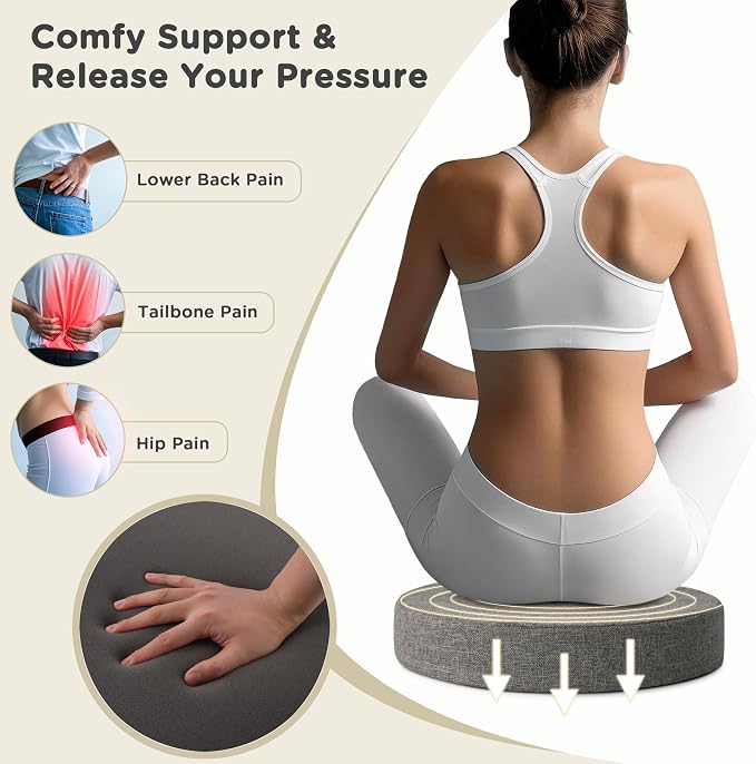 AddGrace 2.5" Thick Non Slip Round Chair Pad Set of 2, 16", Light Grey | Machine-Washable Cover, Non-Slip, for Kitchen, Dining Room, Office, Floor, Bistro Cafe, for 16" Ottoman, 16" Round Stool