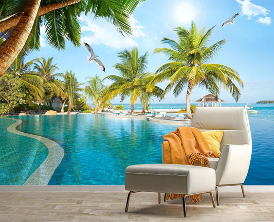 Palm Trees and Blue Sky Summer Island Wall Mural Wallpaper for Bedroom 178" x 117"